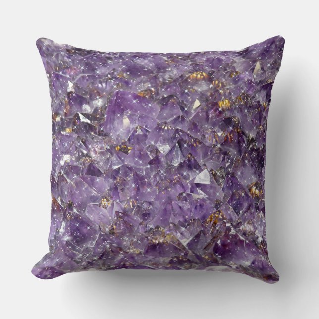 Sparkling Amethyst Crystal Gem - Purple Geode Cushion (Front)
