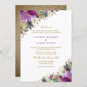 Sparkling Amethyst Purple Floral Wedding Invitation