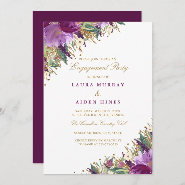 Sparkling Amethyst Purple Wedding Engagement Party Invitation (Front/Back)