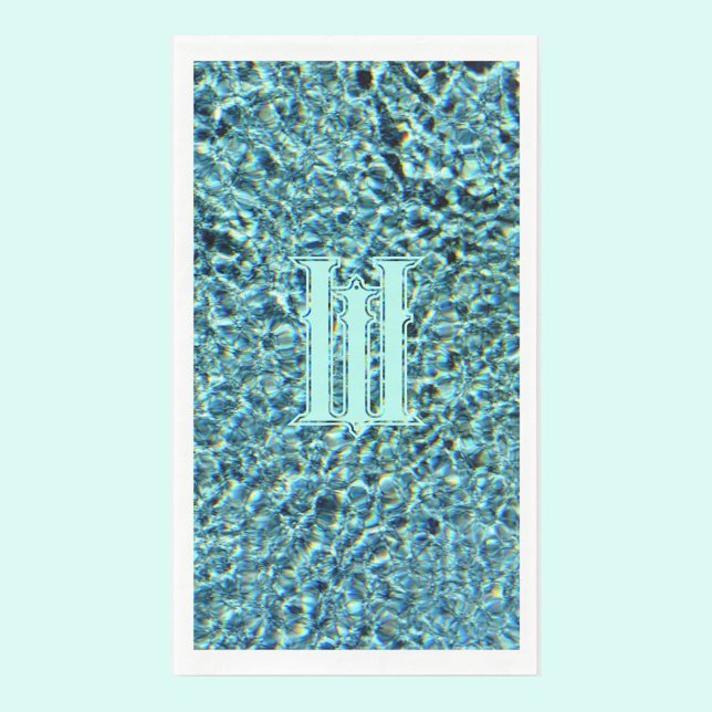 Sparkling Aqua Blue Turquoise with Monogram Napkin (Creator Uploaded)