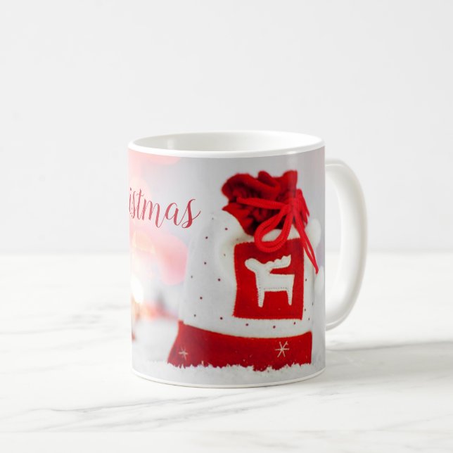 Sparkling Background with a Beautiful Red Bow Coffee Mug (Front Right)