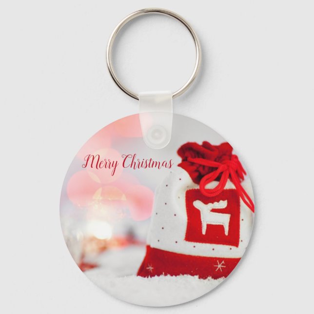 Sparkling Background with a Beautiful Red Bow Key Ring (Front)