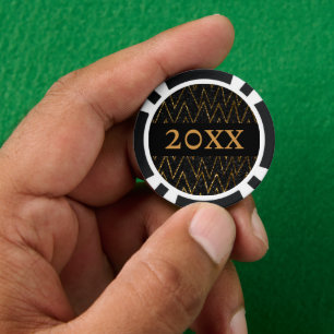 Sparkling Black & Chevron   Custom Gold New Year Poker Chips