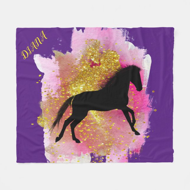 SPARKLING BLACK HORSE PERSONALIZED BLANKET (Front (Horizontal))