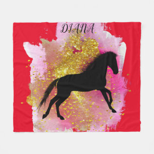 SPARKLING BLACK HORSE PERSONALIZED BLANKET