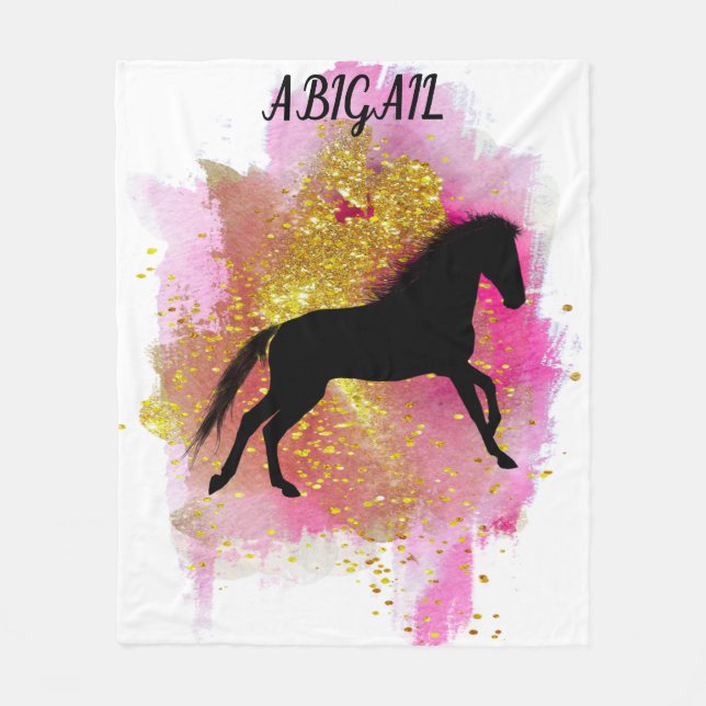 SPARKLING BLACK HORSE PERSONALIZED BLANKET. FLEECE BLANKET (Front)