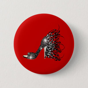 Sparkling Black Stiletto on Red 6 Cm Round Badge