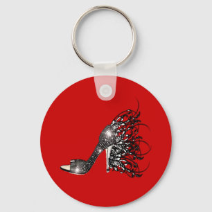 Sparkling Black Stiletto on Red Key Ring
