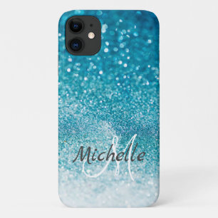 Sparkling bling turquoise template, customise iPhone 11 case