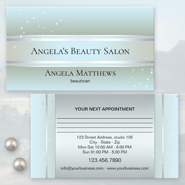 Sparkling Blue Beauty Appointment Business Card (Creator Uploaded)