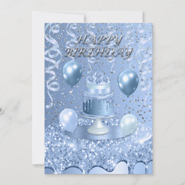 Sparkling Blue Birthday Cake Invitation (Front)