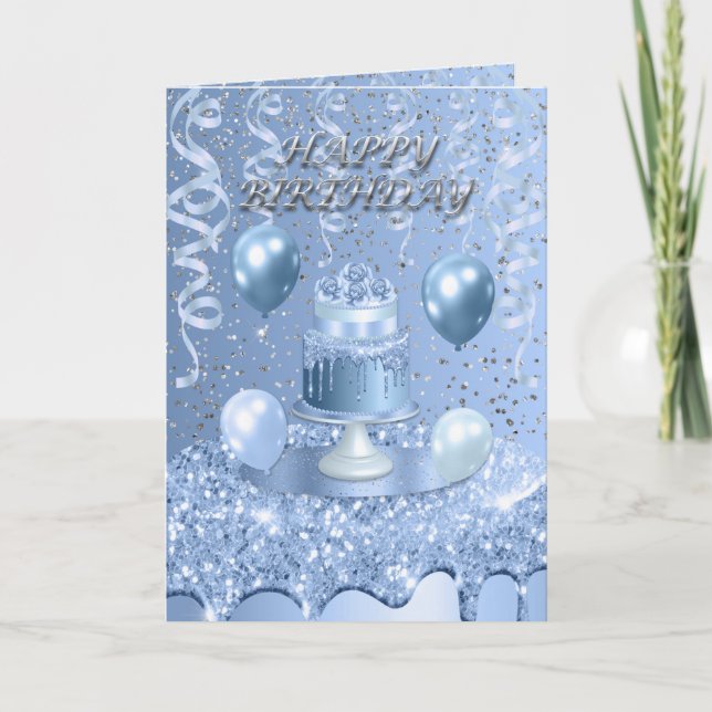 Sparkling Blue Birthday Cake Invitation (Front)