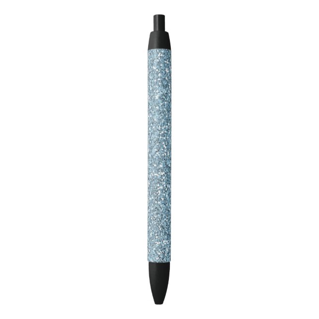 Sparkling Blue Faux Glitter Black Ink Pen (Front Vertical)