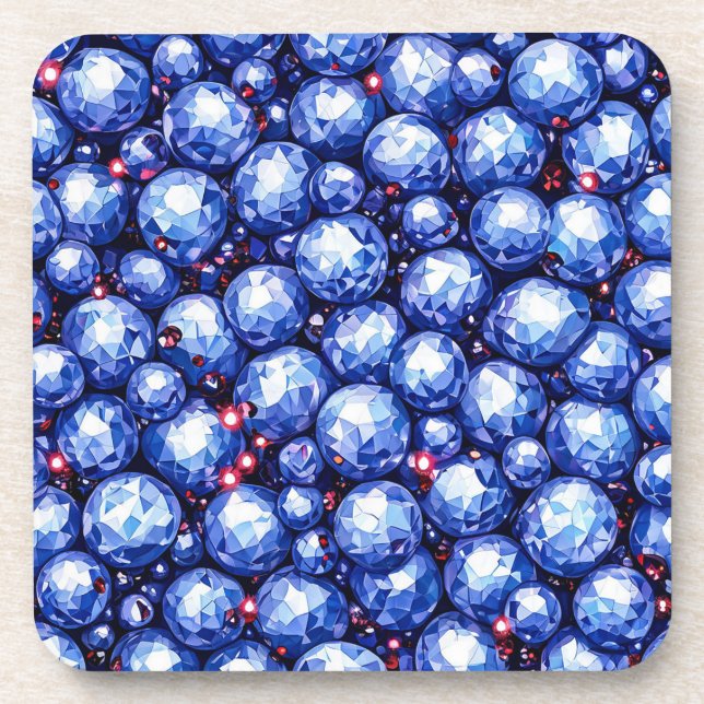 💎 Sparkling Blue Gemstones Luxury Crystal Decor Coaster (Front)