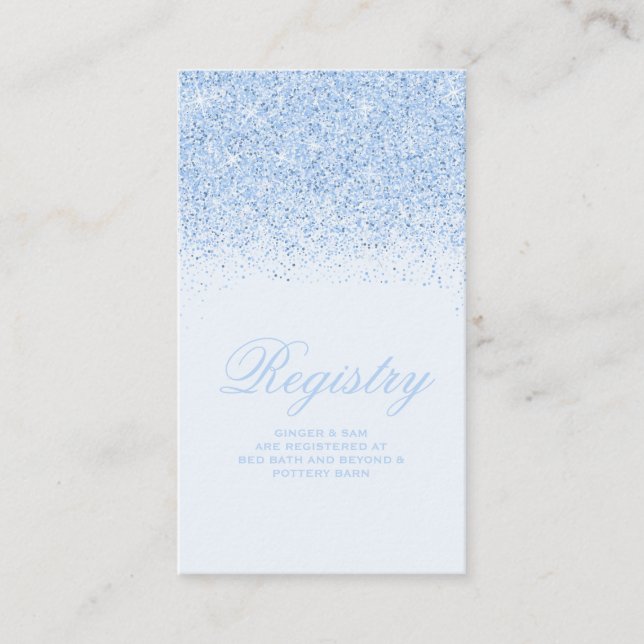Sparkling Blue Glitter Wedding Registry Card (Front)