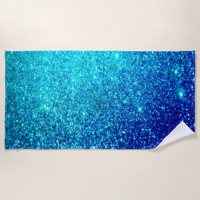 Sparkling Blue Glittery Ombre Teal Colourful Brigh Beach Towel (Front)