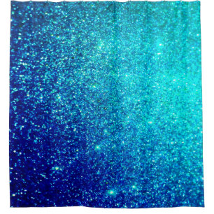 Sparkling Blue Glittery Ombre Teal Colourful Brigh Shower Curtain