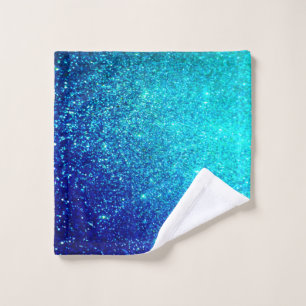 Sparkling Blue Glittery Ombre Teal Colourful Cool Wash Cloth
