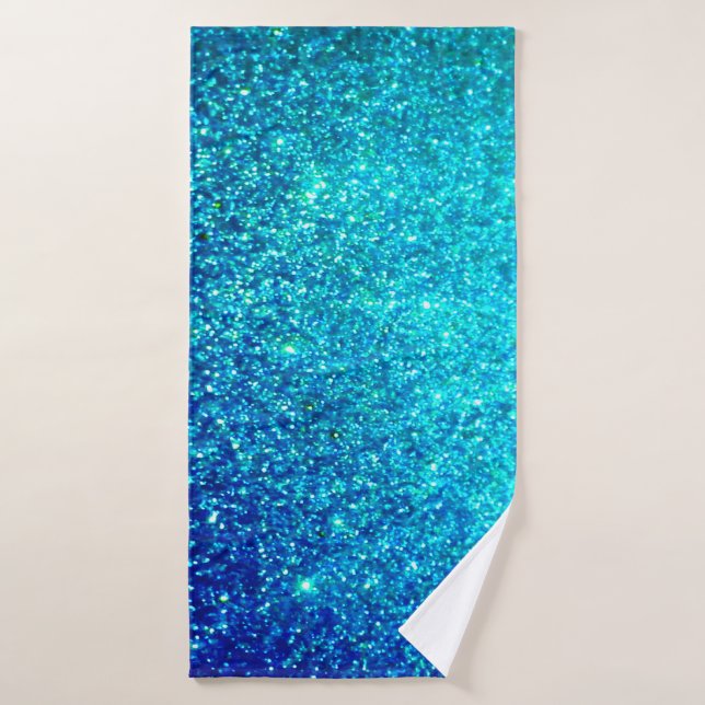 Sparkling Blue Glittery Ombre Teal Colourful Cute Bath Towel (Bath Towel)