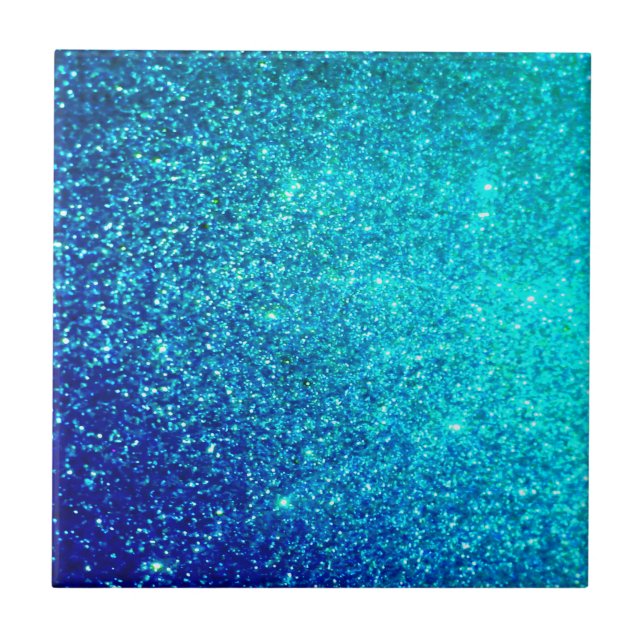 Sparkling Blue Glittery Ombre Teal Colourful Cute Ceramic Tile (Front)