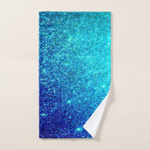 Sparkling Blue Glittery Ombre Teal Colourful Cute Hand Towel
