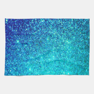 Sparkling Blue Glittery Ombre Teal Colourful Cute Tea Towel