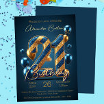 Sparkling Blue Gold Stripes Balloons 21st Birthday Invitation<br><div class="desc">Celebrate life's milestones with our dazzling 21st Birthday Invitation! Imagine throwing the birthday party of the year, and it all starts with an invitation that screams elegance and joy. Designed with love and attention to detail, this invitation features the bold number "21" adorned in sparkling blue and gold stripes, surrounded...</div>