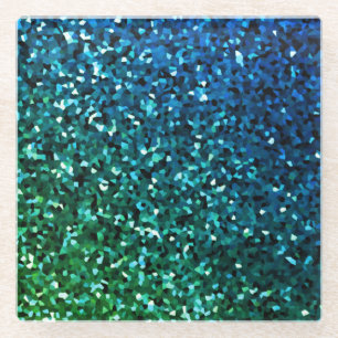 Sparkling Blue Green Glittery Gift Colourful Ombre Glass Coaster