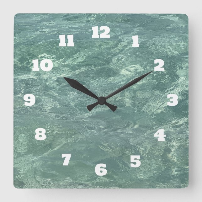 Sparkling Blue Green Water Abstract Beach Coastal Square Wall Clock (Front)