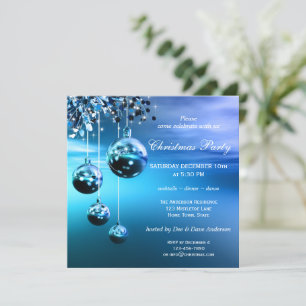 Sparkling Blue Modern Christmas Party Invitation