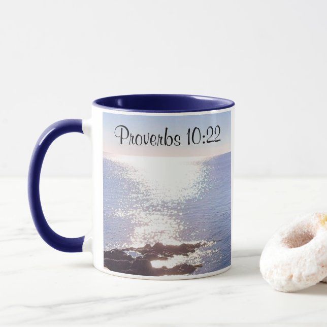 Sparkling Blue Ocean Blessings Bible Verse Mug (With Donut)