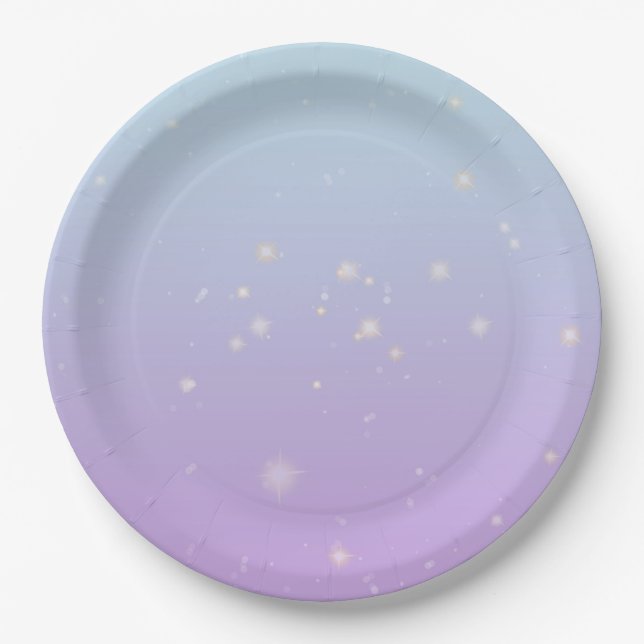 Sparkling Blue Purple Gradient Ombre  Paper Plate (Front)