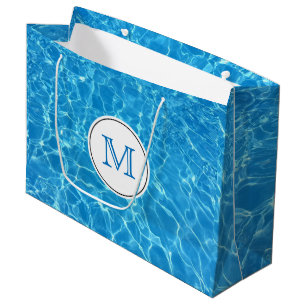 Sparkling Blue Swim Team Pool Blue Water Monogram Large Gift Bag