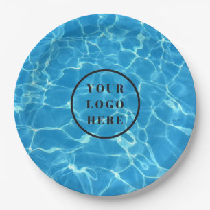 Sparkling Blue Swimming Pool Water Add Your Logo Paper Plate