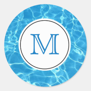 Sparkling Blue Swimming Pool Water Monogram Classic Round Sticker