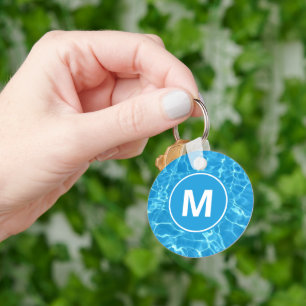 Sparkling Blue Swimming Pool Water Monogram Key Ring