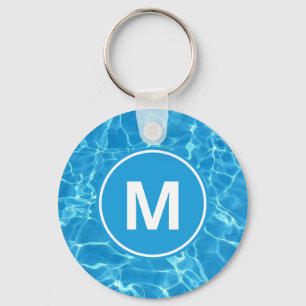 Sparkling Blue Swimming Pool Water Monogram Keycha Key Ring