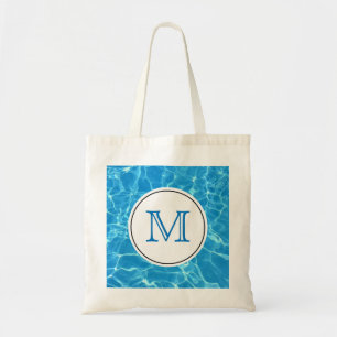 Sparkling Blue Swimming Pool Water Monogram Tote Bag