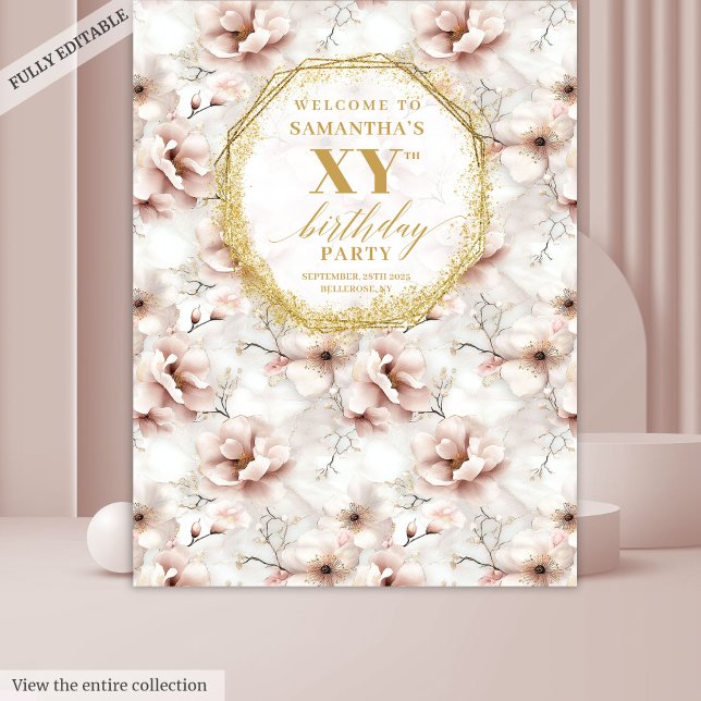 Sparkling Blush Floral Birthday Party Backdrop Tapestry (Sparkling Blush Floral Birthday Party Backdrop

)