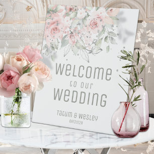 Sparkling Blush Peony Welcome To Our Wedding Pedestal Sign