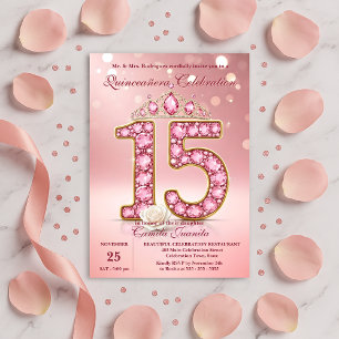 Sparkling Blush Pink 15 Tiara Rose Quinceañera Invitation