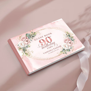Sparkling Blush Pink Gold Eucalyptus 90th Birthday Guest Book