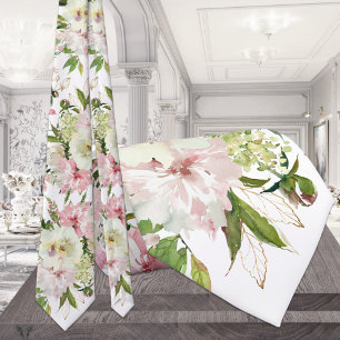 Sparkling Blush Pink & Greenery White Wedding Tie