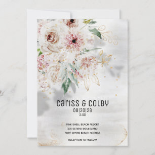 Sparkling Blush White & Greenery Wedding Invite