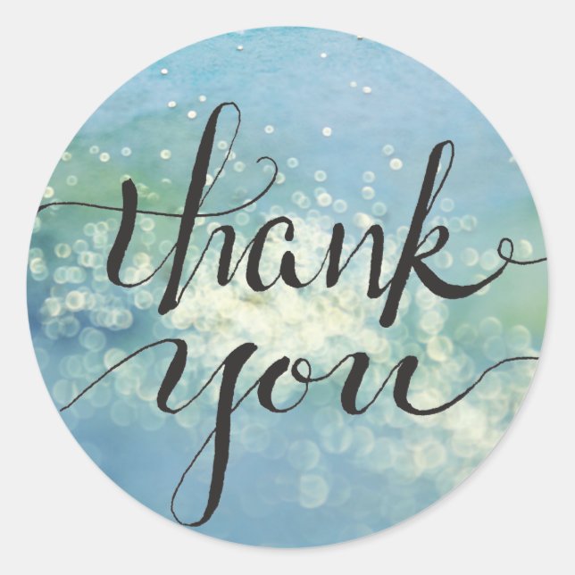 Sparkling Bokeh Blue Watercolor Gratitude Classic Round Sticker (Front)