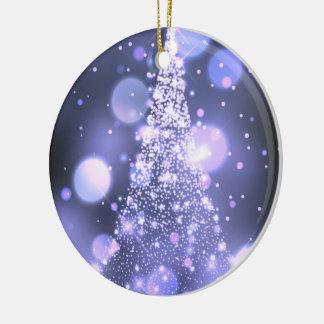 Sparkling Bokeh Merry Christmas Tree Ceramic Ornament