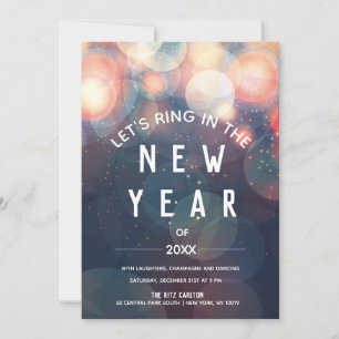 Sparkling Bokeh Night Lights New Year's Eve Party Invitation