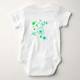 sparkling bunny in green and blue baby bodysuit