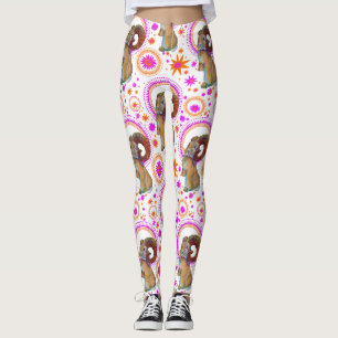 Sparkling Bunny In Orange And Pink Leggings
