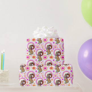 Sparkling Bunny In Orange And Pink Wrapping Paper